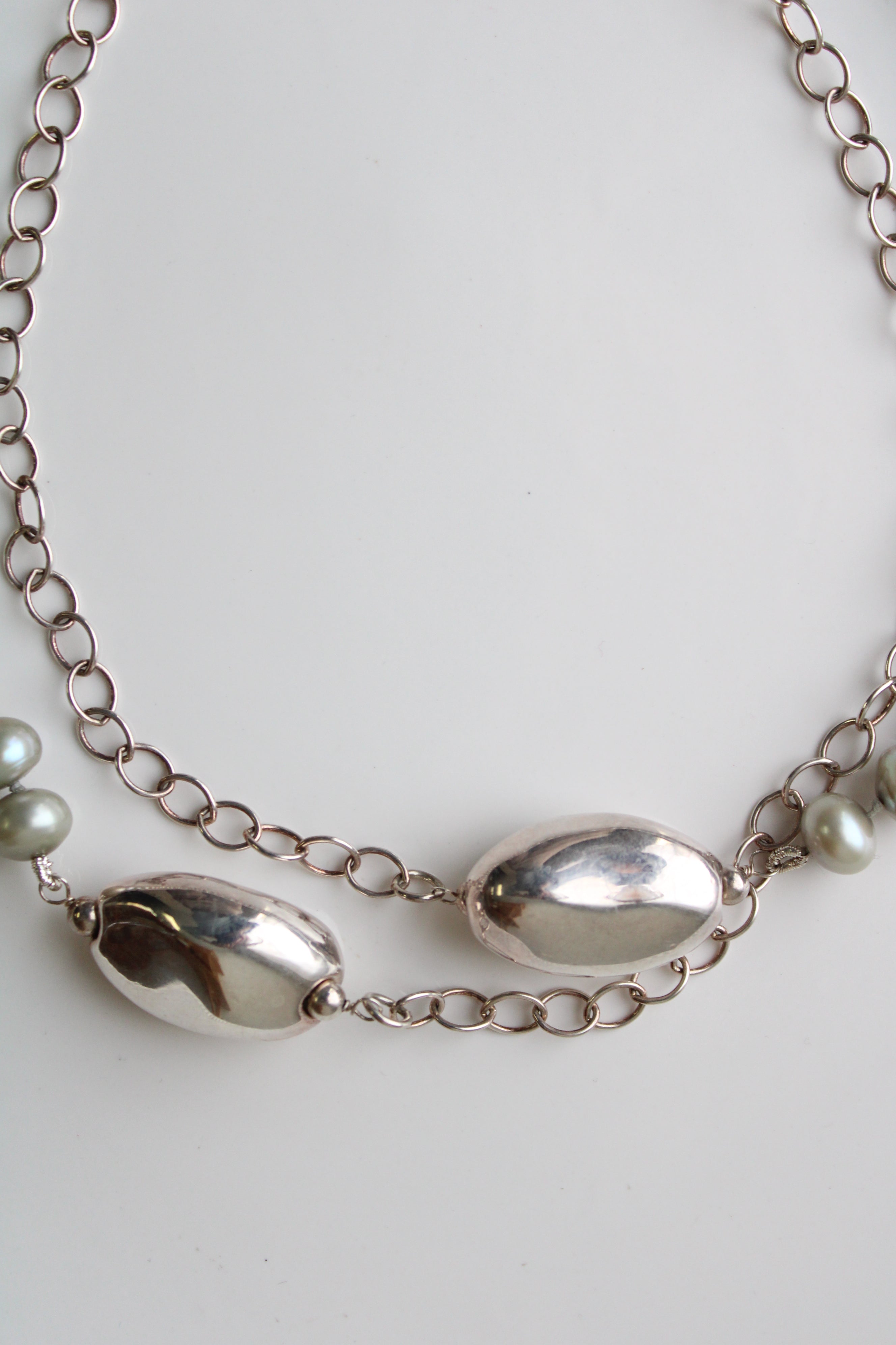 Sterling Silver & Genuine Green Pearl Long Necklace