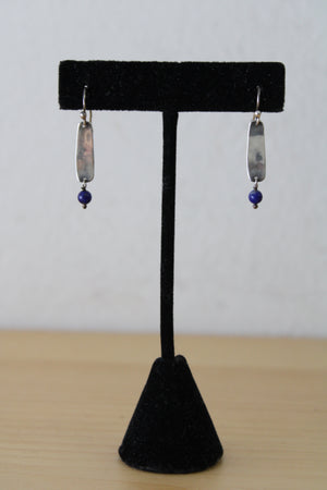 Silver Blue Bead Dangle Earrings