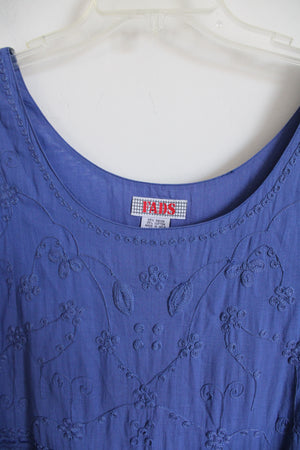 FADS Vintage Blue Embroidered Pleated Dress | XL