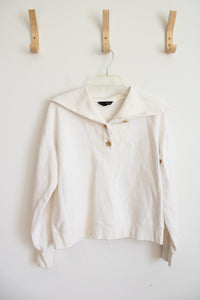Banana Republic Cream Wide Collar 1/4 Buttoned Fleece Lined Sweatshirt | XS