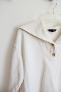 Banana Republic Cream Wide Collar 1/4 Buttoned Fleece Lined Sweatshirt | XS