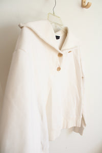 Banana Republic Cream Wide Collar 1/4 Buttoned Fleece Lined Sweatshirt | XS