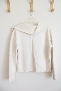 Banana Republic Cream Wide Collar 1/4 Buttoned Fleece Lined Sweatshirt | XS