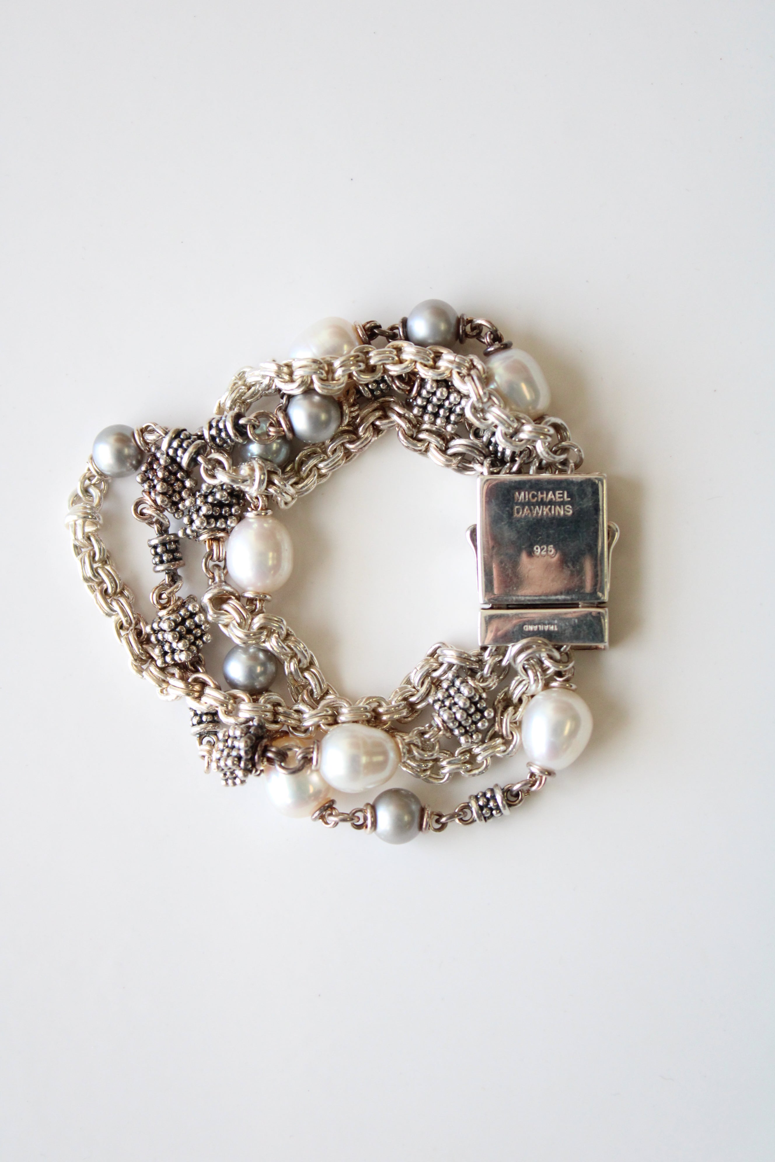 Michael Dawkins Genuine Ivory & Gray Pearl Chain Layered Bracelet