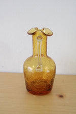 Amber Crackle Glass Pitcher 5" Hand Blown Glass Bud Vase