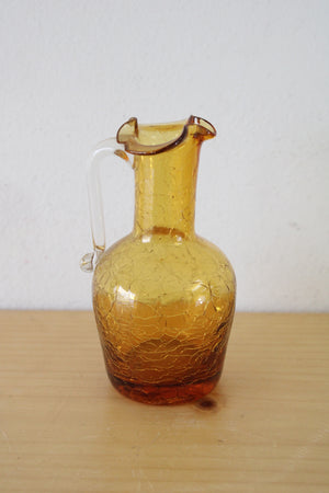 Amber Crackle Glass Pitcher 5" Hand Blown Glass Bud Vase
