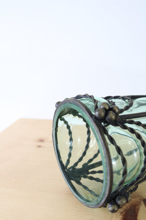 Antique 19th Century Art Nouveau Swag Green Blown Glass Vase