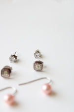 Pink Pearl Clear Stone & Green Stone Stud Earrings | Set Of 3