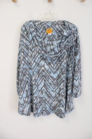 Ruby Rd. Blue Gray Patterned Knit Cowl Neck Top | 3X
