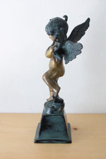 Bronze Winged Cherub Angel Statue Playing Lute Violin
