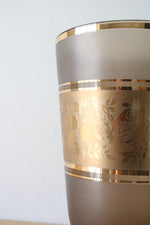 Vintage Mid-Century Smoked Glass Floral Bouquet Vase With Gold Leaf Accents
