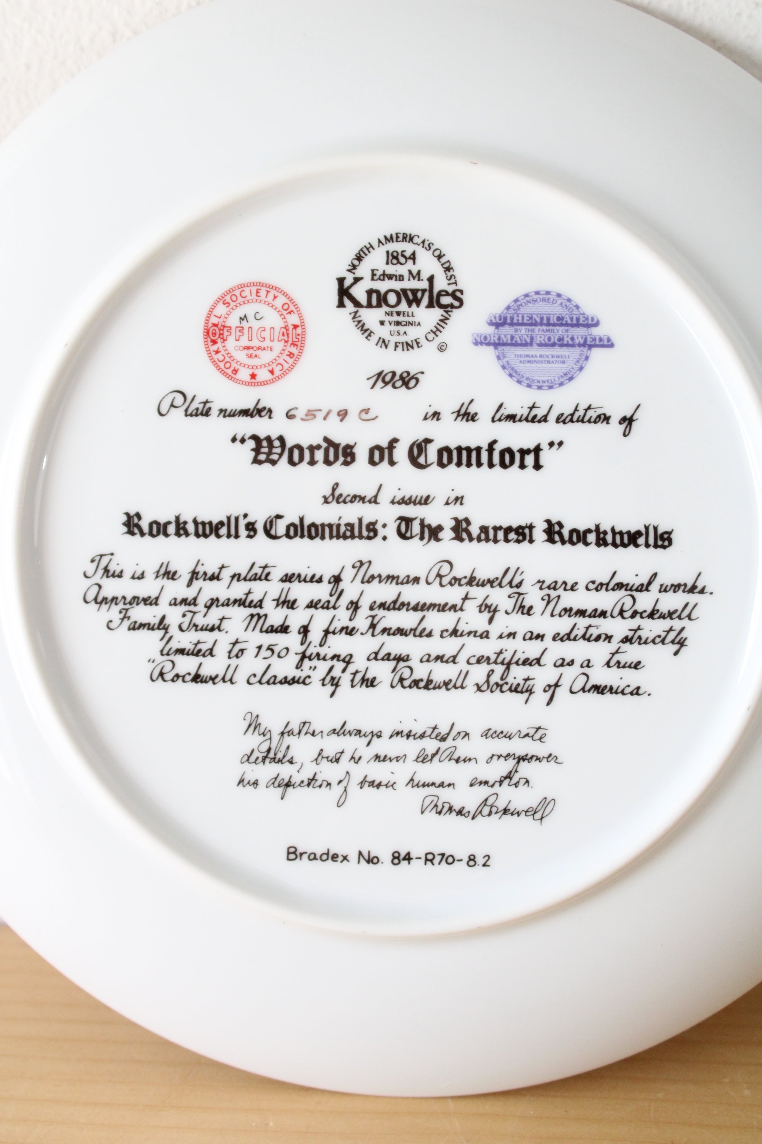 Edwin M. Knowles Rockwell's Colonials "Words Of Comfort" Decorative Dish