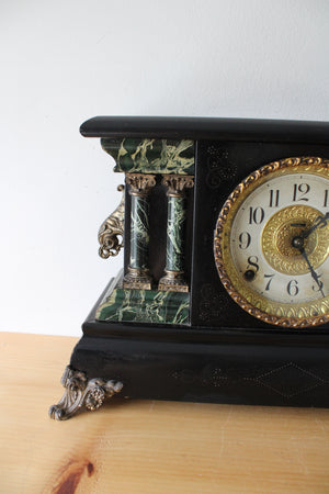 Vintage Adrian E. Ingraham Mantle Green Marble Clock