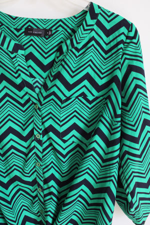 The Limited Green Navy Blue Chevron Blouse | S