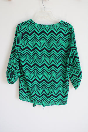 The Limited Green Navy Blue Chevron Blouse | S