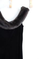 Jeffrey & Dara Evenings By Tom Barra Black Maxi Velvet Faux Fur Dress | 14