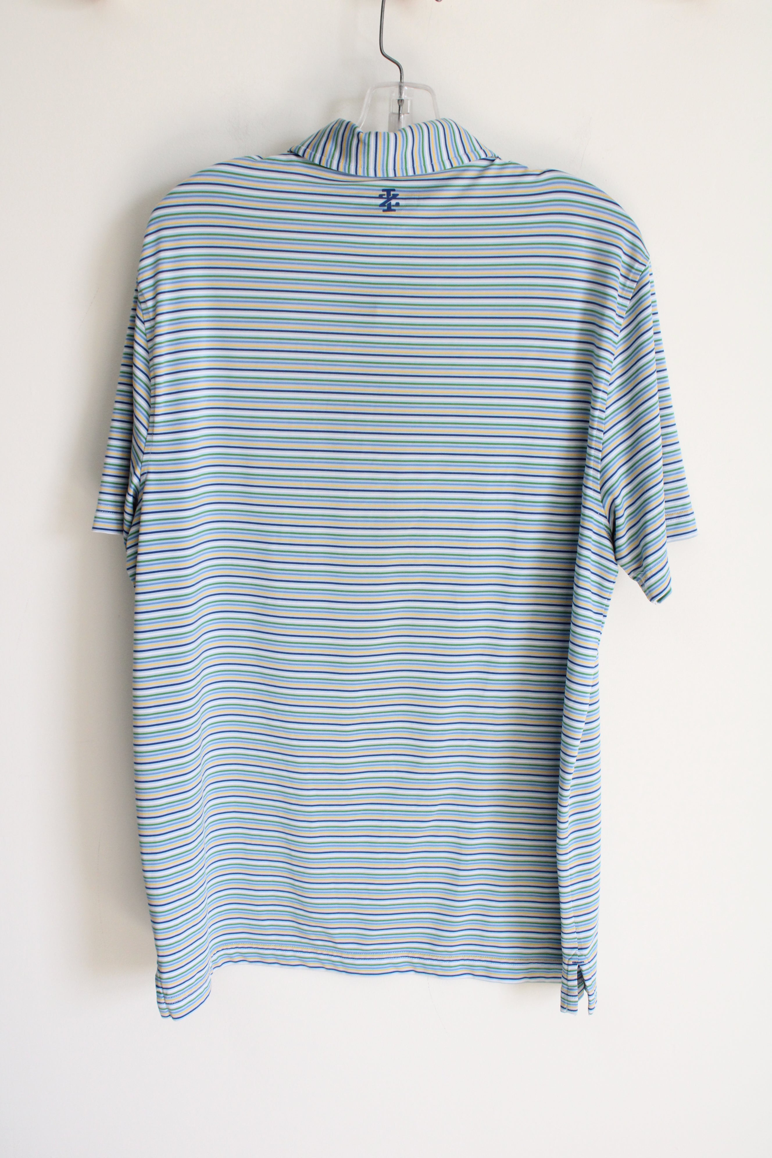 Izod Golf Stretch Blue Green Striped Polo Shirt | M