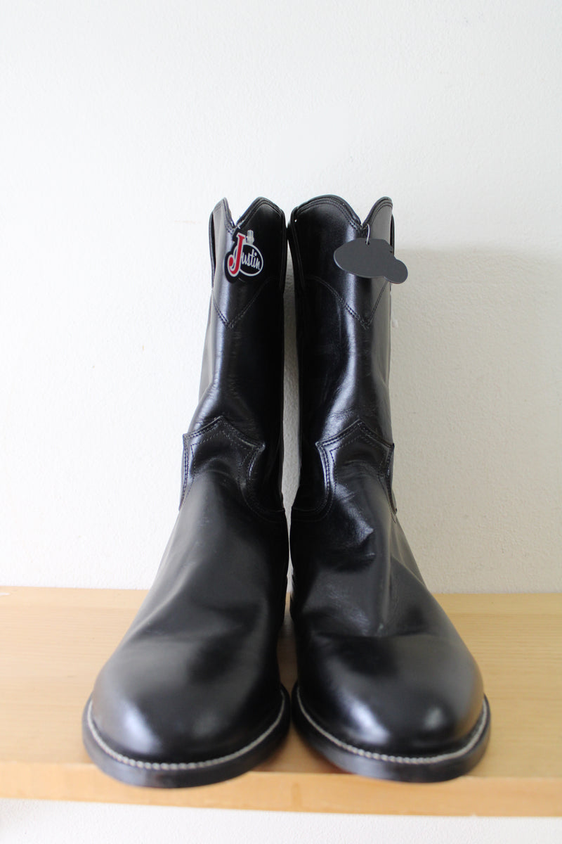 NEW Justin Jackson Roper Black Leather Boots | Men's 10.5