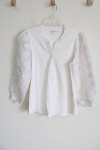 Chico's White Floral Applique Long Sleeved Top | 1 (M)