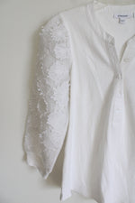 Chico's White Floral Applique Long Sleeved Top | 1 (M)