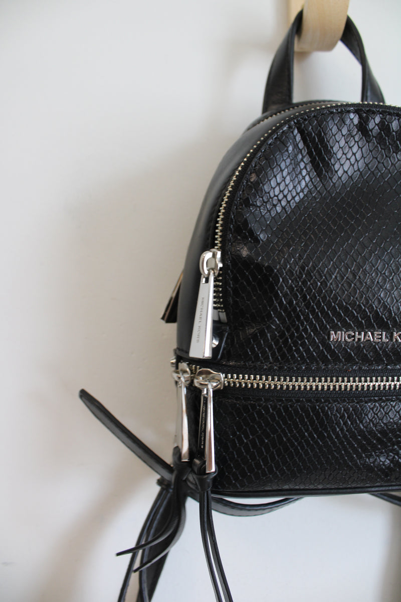 Michael Kors Rhea Mini Python-Embossed Black Leather Backpack – Jubilee Thrift