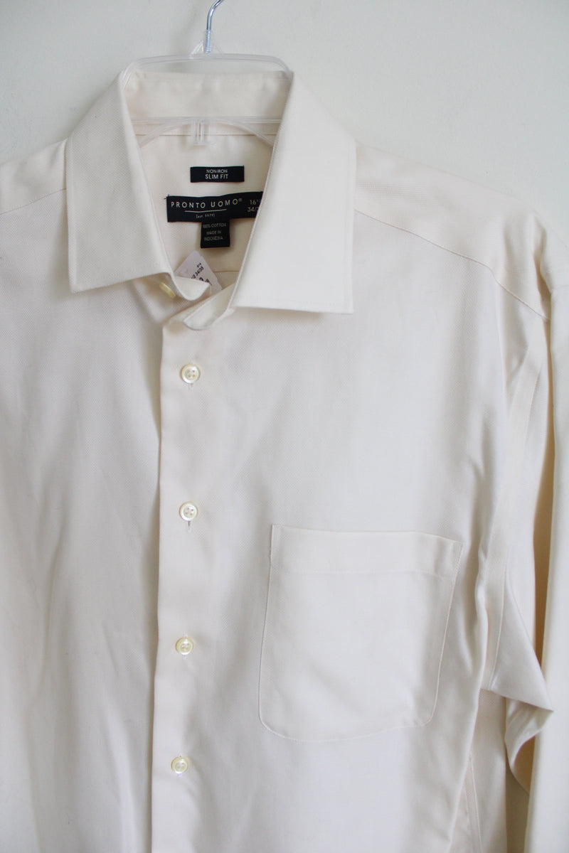 slim fit dress slacks NEW Pronto Uomo Slim Fit Cream Button Down Shirt | 16 1/2