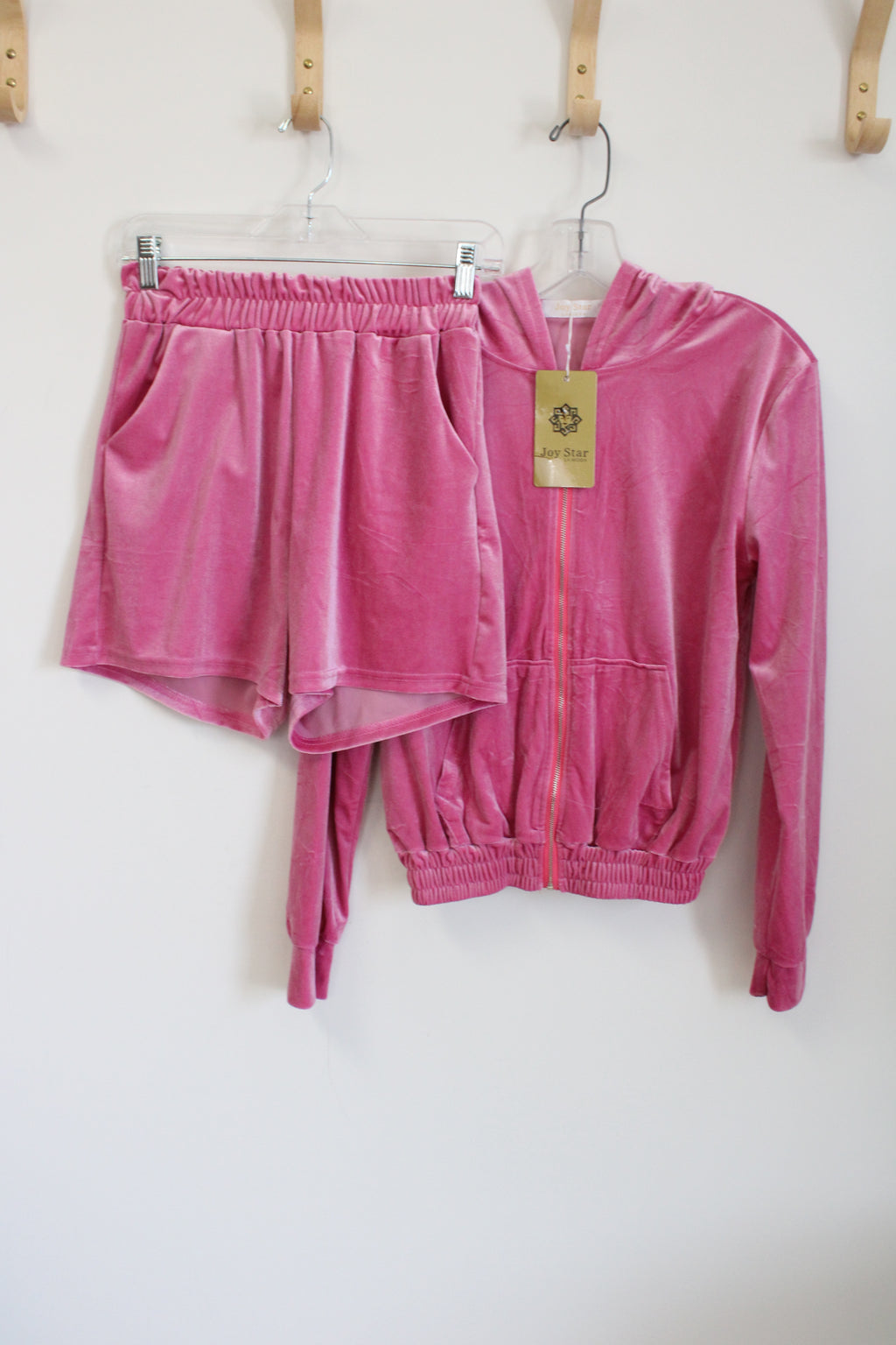 NEW Joy Star La Moda Pink Velvet Hoodie & Short Set | XS