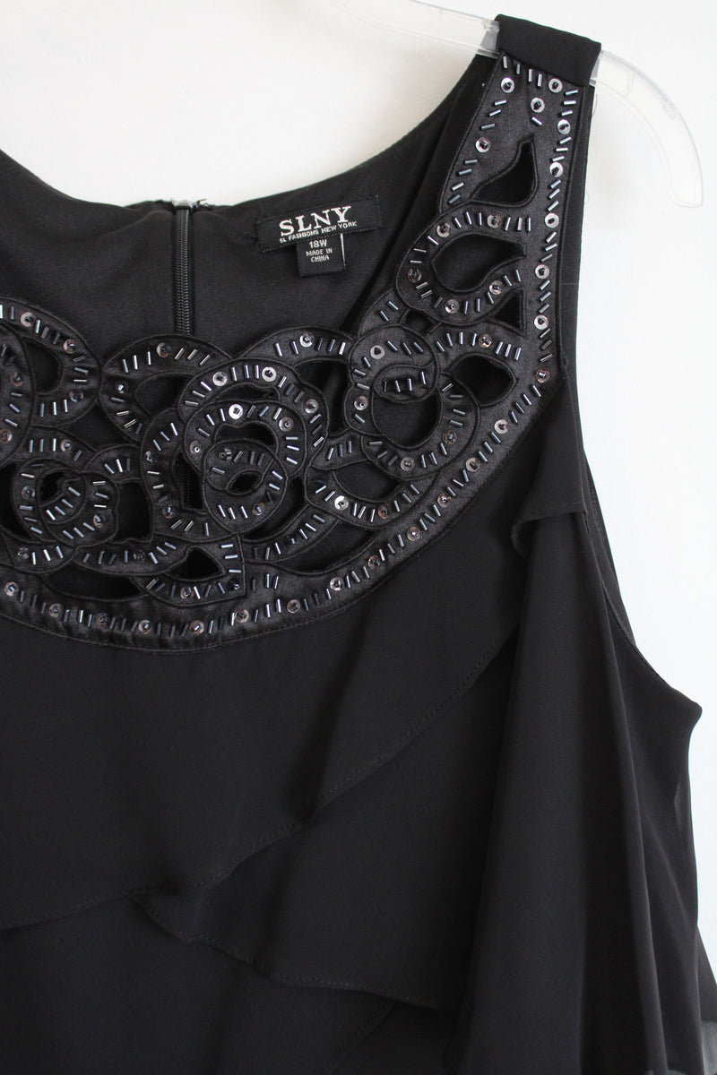 Slny Black Ruffle Chiffon Dress | 16W
