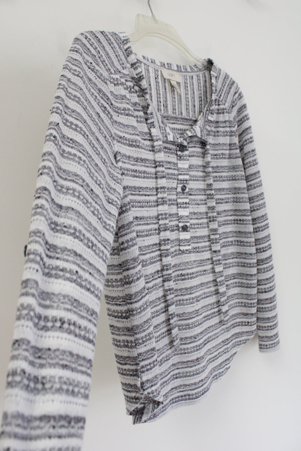 LOFT Gray White Knit Striped Top | M
