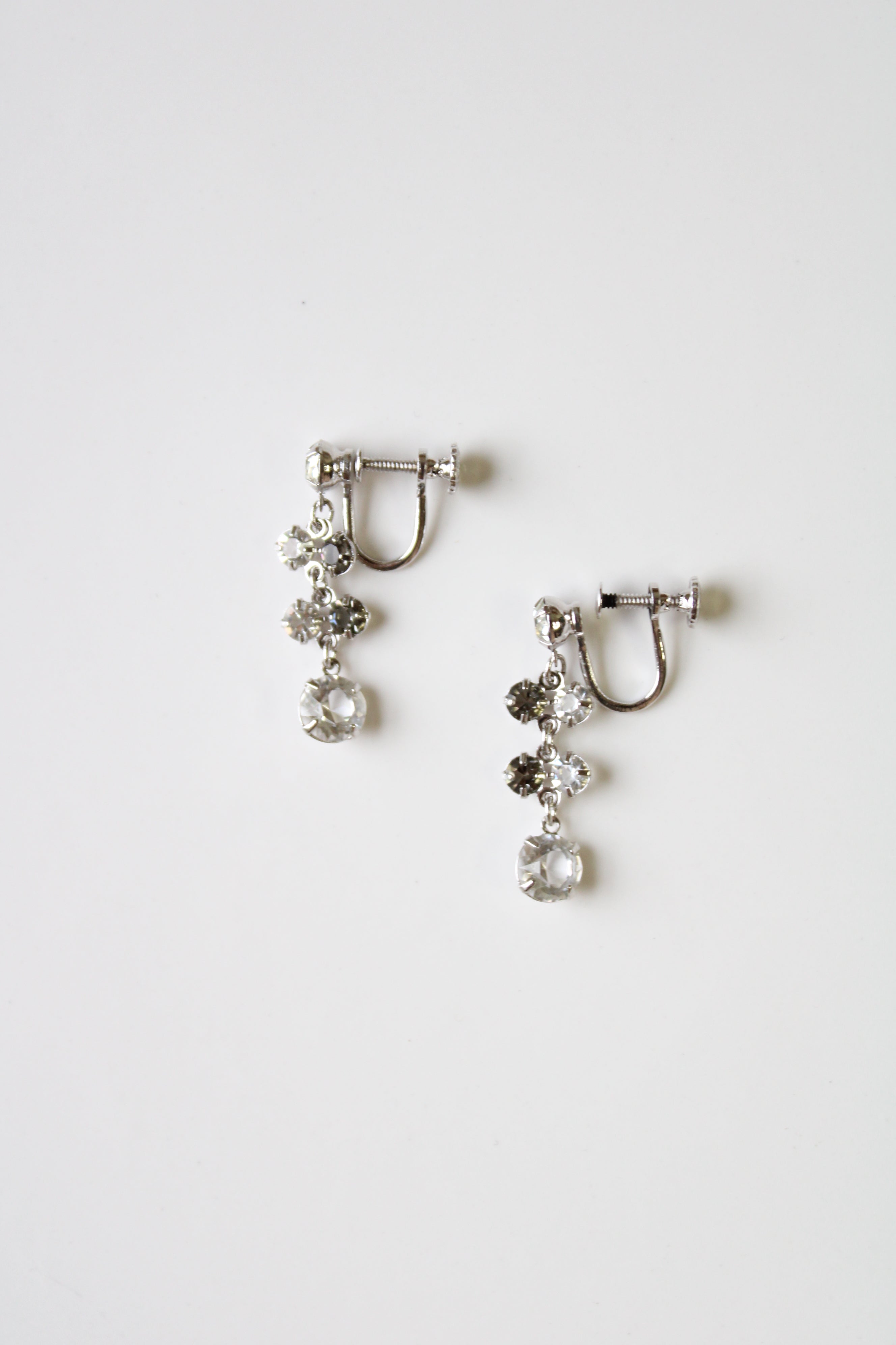 Clear & Gray Stone Screwback Sterling Silver Earrings