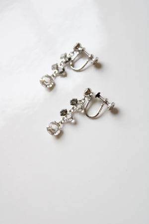 Clear & Gray Stone Screwback Sterling Silver Earrings
