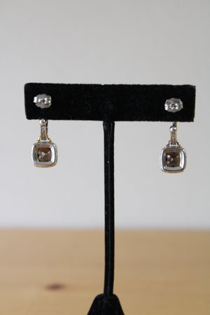 Sterling Hoop Clear Accent Removable Brown Rhinestone Dangle Earrings