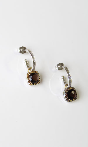 Sterling Hoop Clear Accent Removable Brown Rhinestone Dangle Earrings