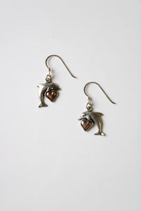 Waldeck Johnson 14K/925 Gold Heart Dolphin Dangle Earrings