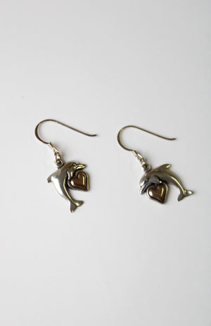 Waldeck Johnson 14K/925 Gold Heart Dolphin Dangle Earrings