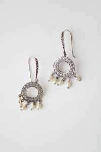 Sterling Silver & Pearl Handmade Dangle Hook Earrings