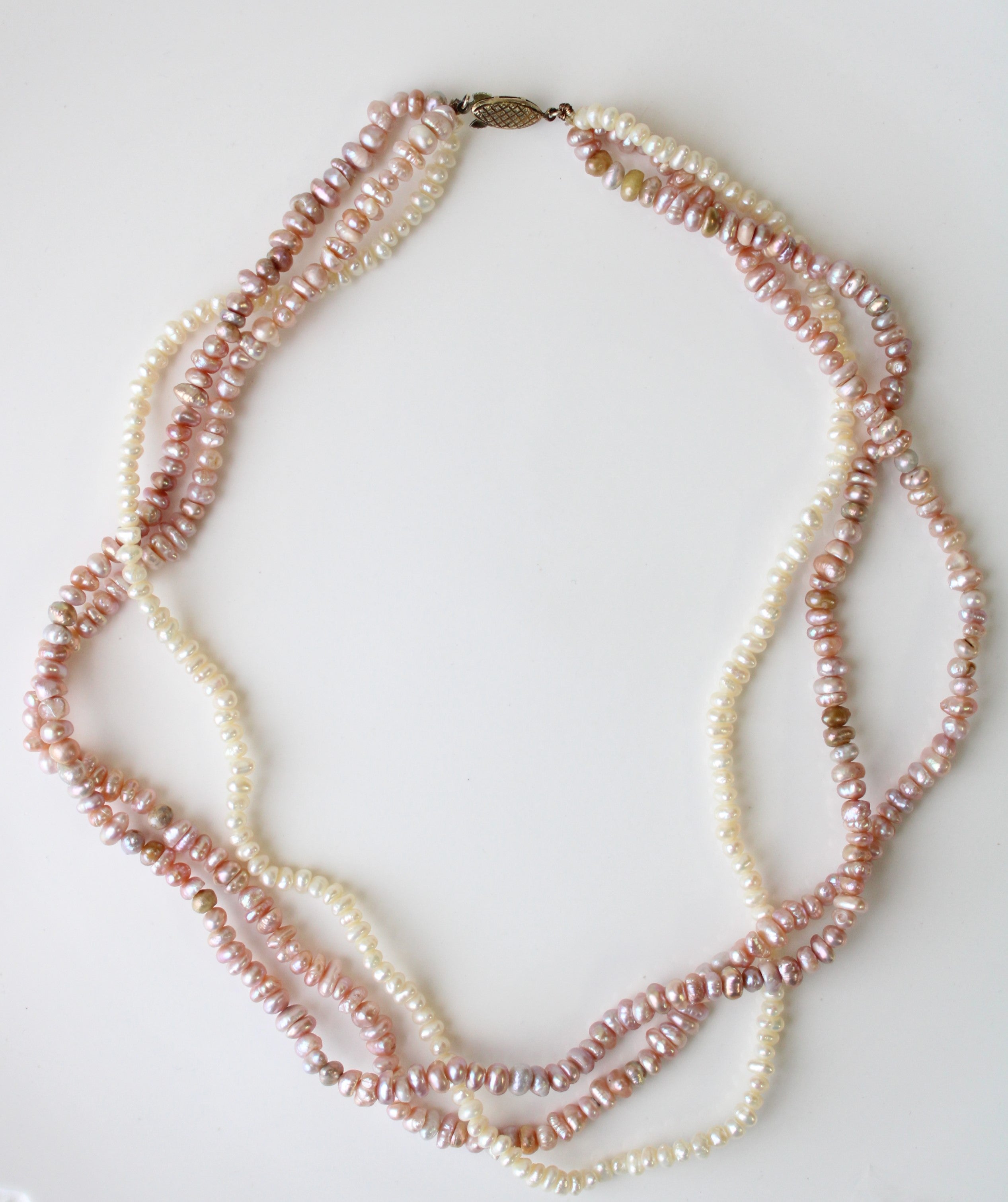 Pink & White Baroque Genuine Pearl Layered Necklace