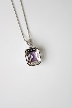 Sterling Silver Amethyst Rectangular Stone Necklace