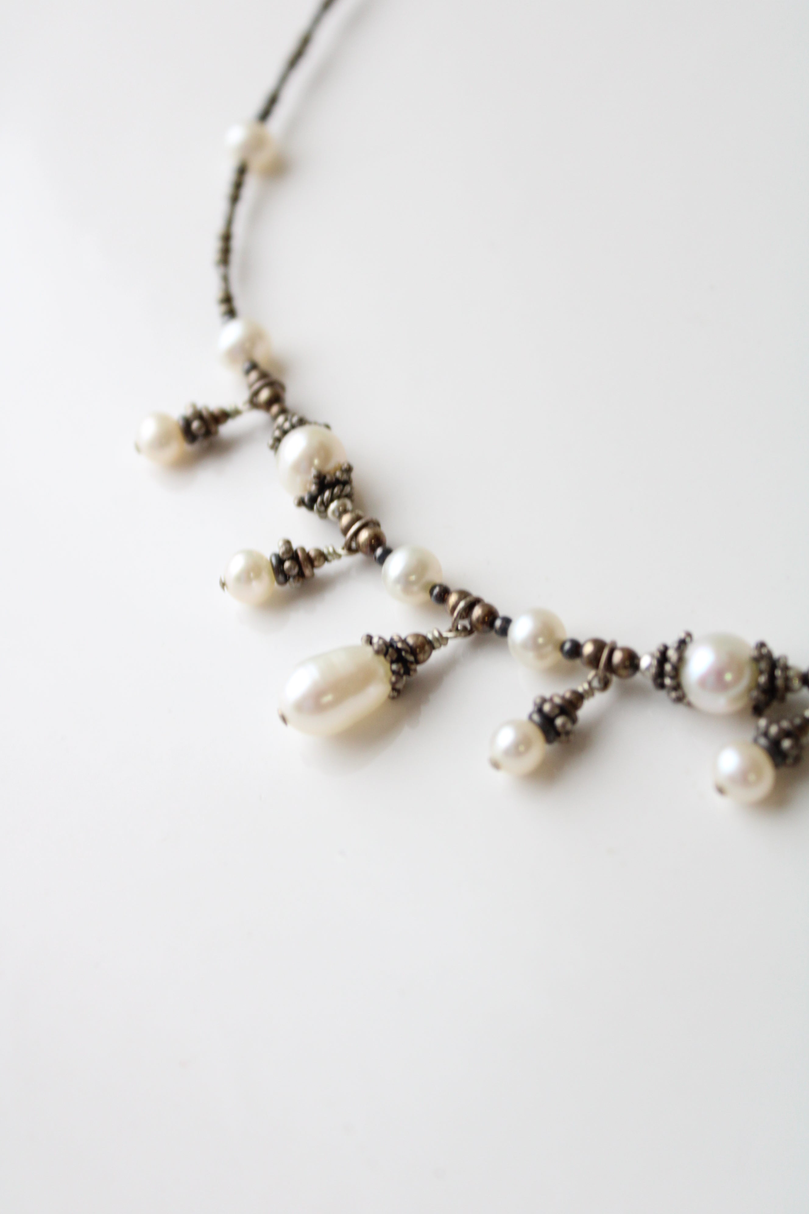 Genuine Pearl Sterling Silver Beaded Necklace