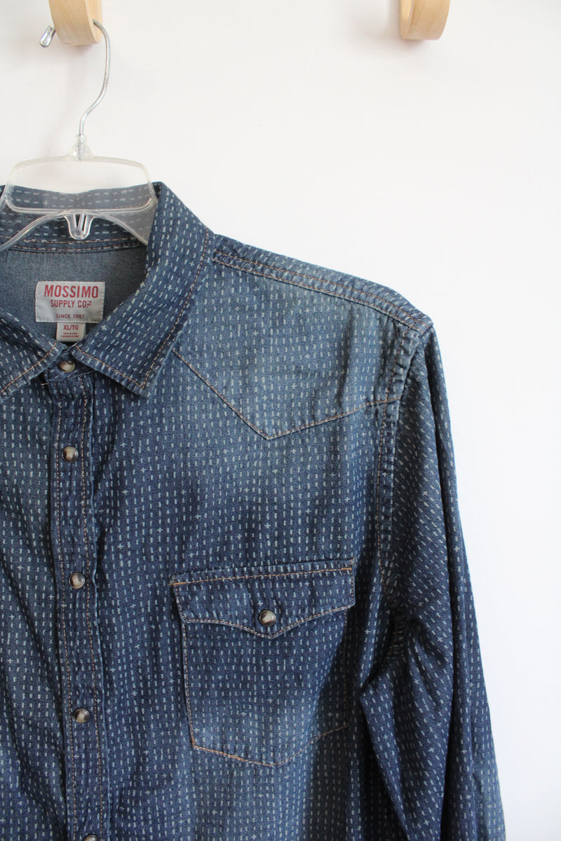 mossimo dress shirts Mossimo Supply Mens Large Western Pearl Snap Button Long Sleeve Shirt Plaid