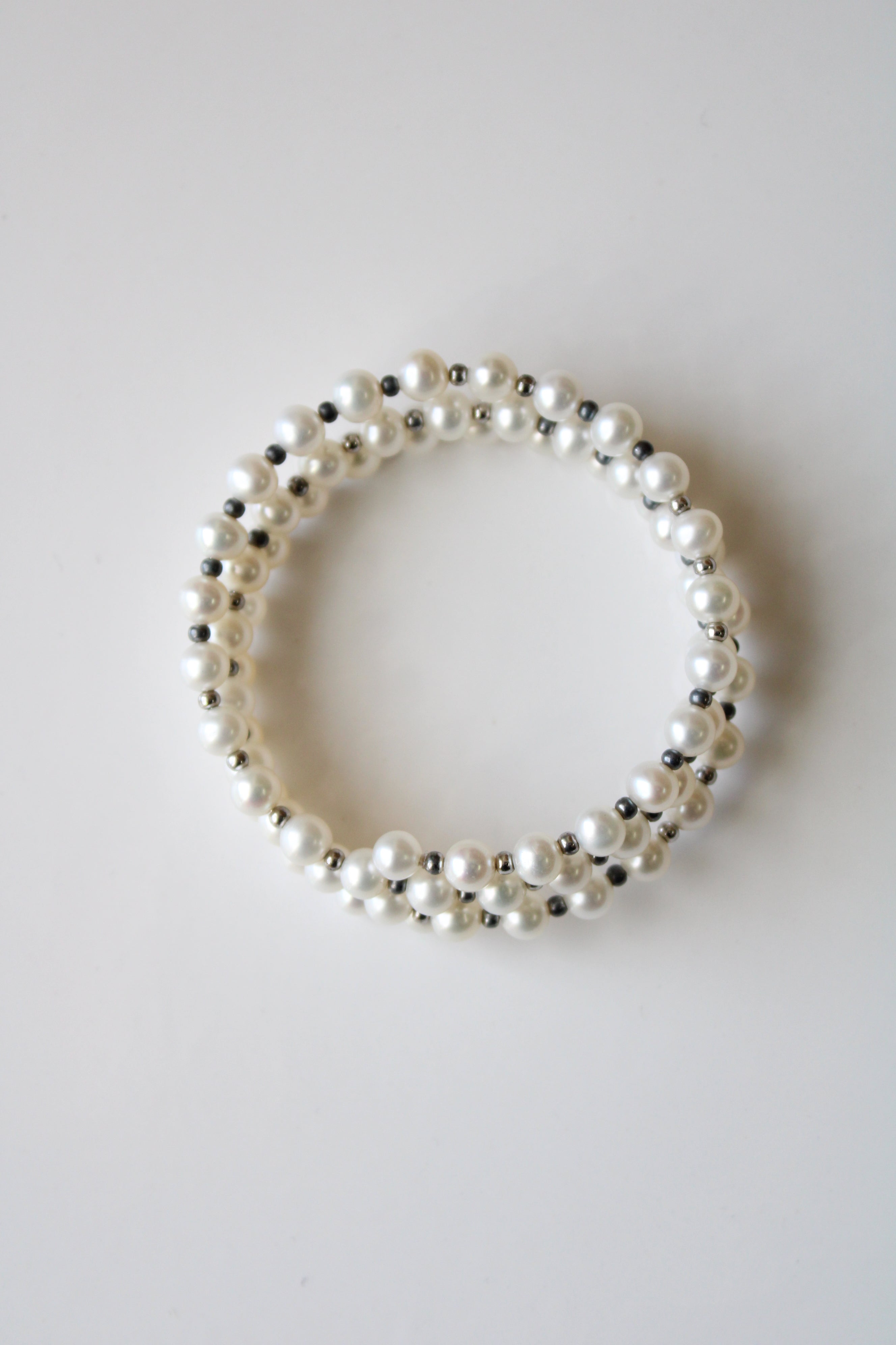 Ivory Genuine Pearl Memory Wire Bracelet