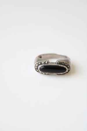 Black Stone Sterling Silver Ring | Size 8
