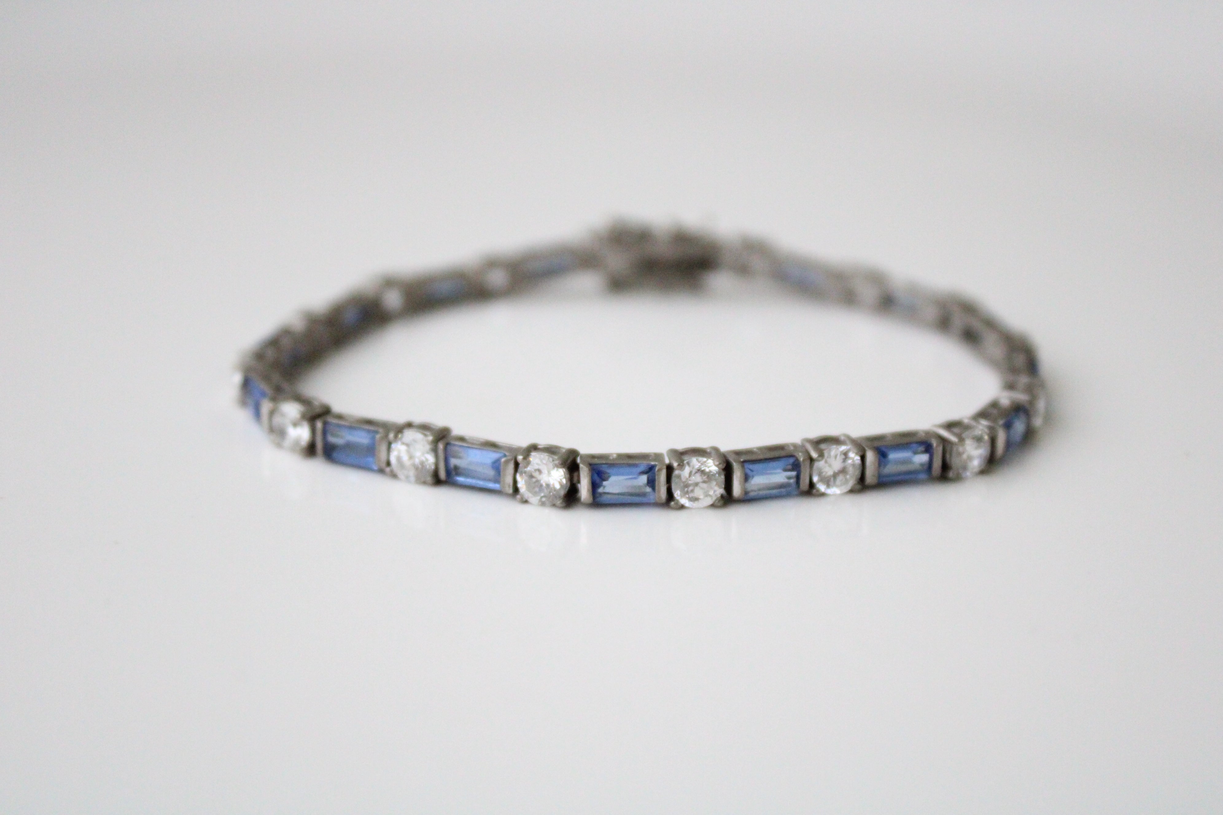 Blue & Clear Stone Sterling Silver Bracelet