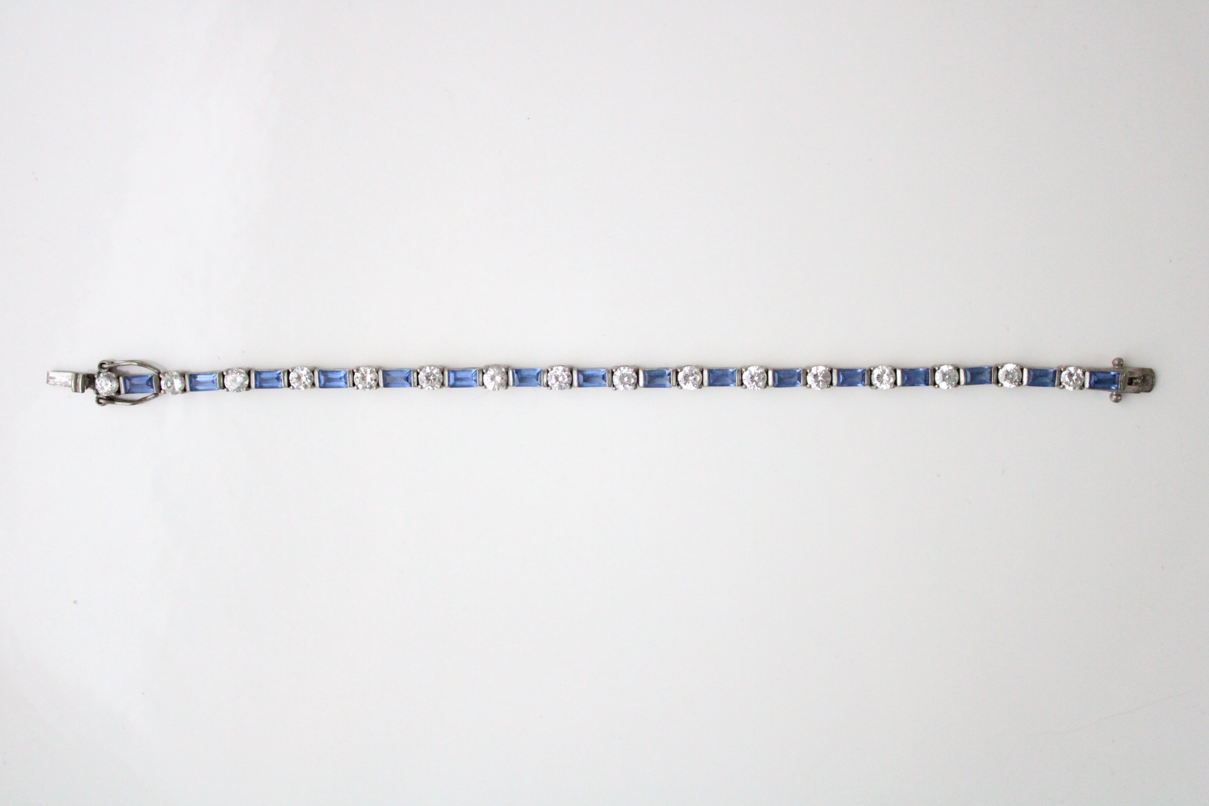 Blue & Clear Stone Sterling Silver Bracelet