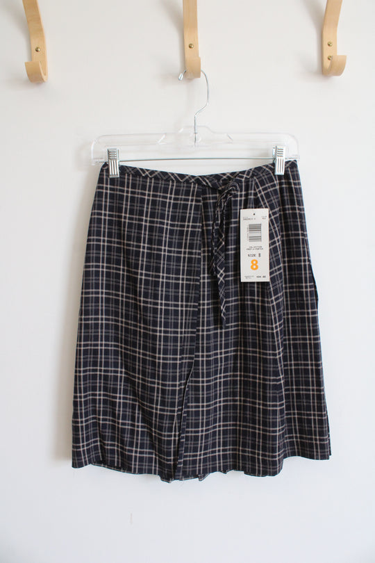 NEW Liz Claiborne Navy & Tan Plaid Wrap Skirt | 8