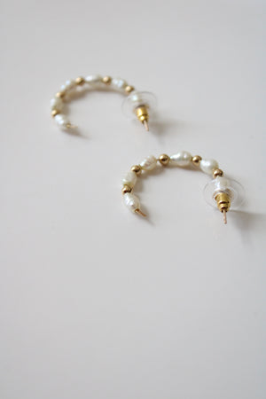 14K Pearl & Gold Hoop Earrings