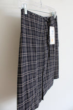 NEW Liz Claiborne Navy & Tan Plaid Wrap Skirt | 8