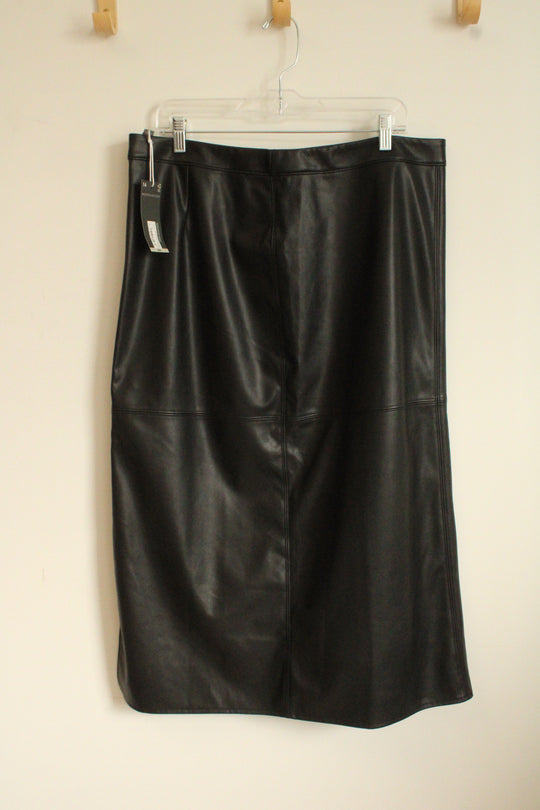 NEW Worthington Black Faux Leather Midi Skirt | 16
