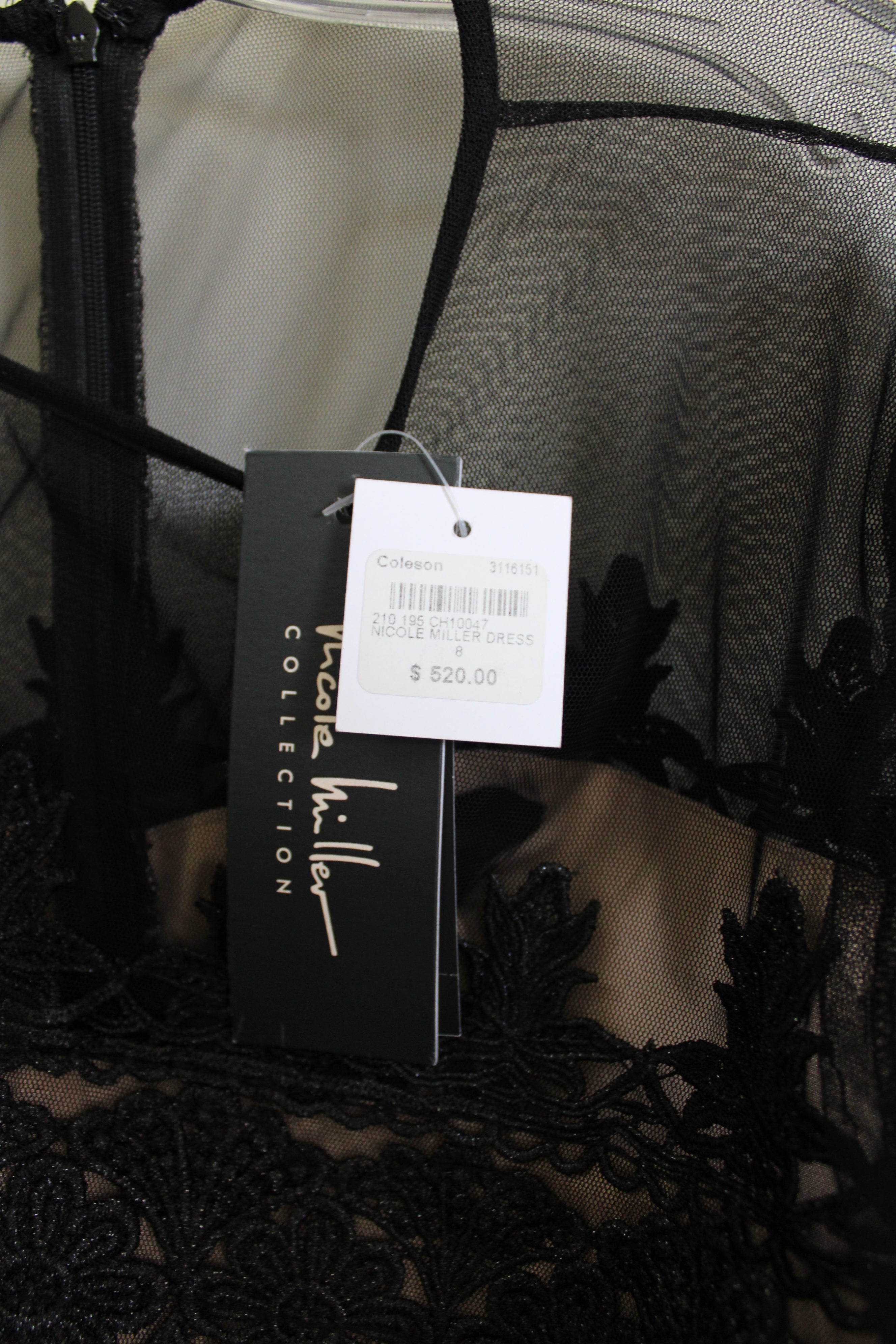 Nicole Miller Black Shimmer Lace Fitted Dress | 8