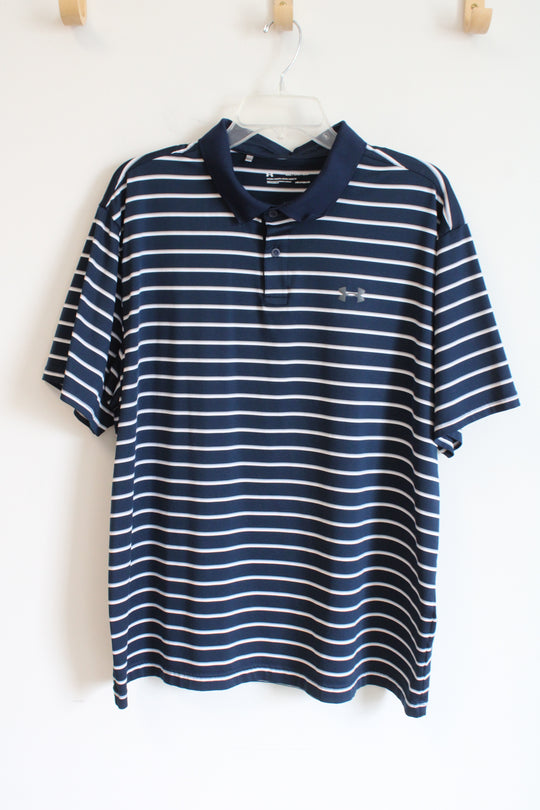 Under Armour Navy Blue Striped Polo Shirt | 2XL